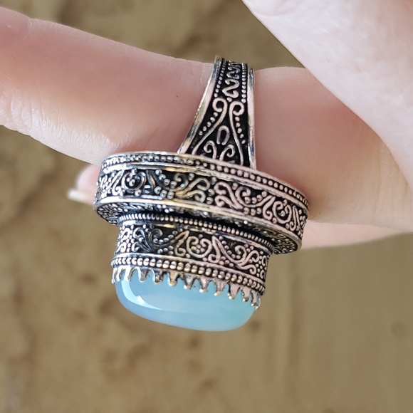 New Amazing Chalcedony Antique Design 925 Silver Statement Ring. - Picture 7 of 15